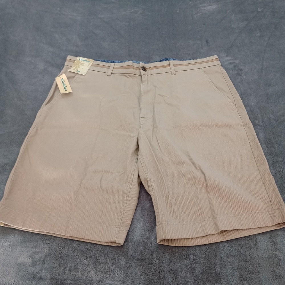 Caribbean Shorts‎ Mens Size 38 x 10 Khaki Cotton Stretch Beach Resort Casual